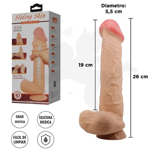 Dildo vertebrado con sopapa con piel extensible